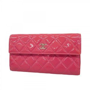 Chanel Matelasse Patent Leather Long Wallet, Pink, Women's